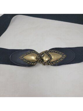 Vtg 80s Day-Lor Belt Gold Black Buckle Elastic Stretch Belt Plus Size 2X 3X 4X